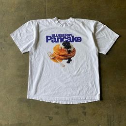 Pancake Letter Printing Vintage Tshirt Classic Cotton Mens Womens Gothic Top Oversized T Shirt Y2k 240401