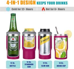 14 Colours 4-in-1 Can Cooler Tumbler 14oz Coffee Mug Stainless Steel Vacuum Cold Cans Holder for 12oz Beer Bottles Outdoor Portable Travel Car Cup Oz S oz s