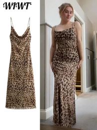 Sexy Leopard Print Gauze Sling Dress Women Sleeveless Backless Hip Package Party Dresses Female Summer Fashion Evening Robe 240401