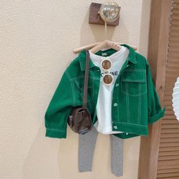 Jackets Girls Casual Jean Jacket Spring And Autumn Clothes Children's Baby's Fashionable Coat Green Long Sleeve Top