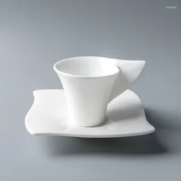 Mugs Creative Design Wave Espresso And Saucer Sets Pure White Ceramic Tulip Cafe Latte Coffee Cup Teacup Demitasse