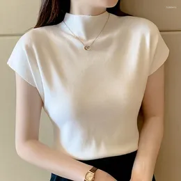 Women's Blouses Casual Short Sleeve Knitted Blouse Woman Sexy Girl Tops Summer Ice Silk Shirt Women Chic Solid Slim Top Blusas Clothes 27000