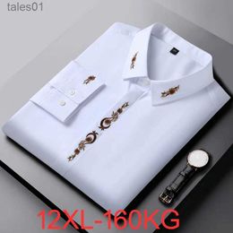 Men's Plus Tees Polos High quality plus size 12XL 160kg autumn winter men embroidery floral formal shirt long sleeve dress office expensive 70 yq240401