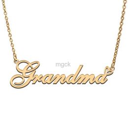 Pendant Necklaces Grandma with Heart Name Necklace for Women Stainless Steel Jewelry Nameplate Pendant Femme Mother Child Girls Gift 240330