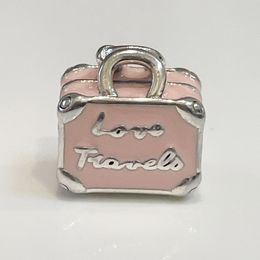 Autentisk S925 Sterling Silver Pink Travel Bag Charm Lämplig passform Charm Bead Armband Jewelry 798063EN124 Fashion Jewel