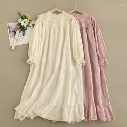 Casual Dresses Spring Sweet Solid Embroidered Dress Women Long Sleeve Midi 823-85