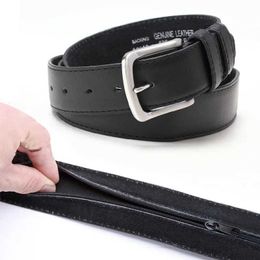 Belts Zipper hidden cash anti-theft belt daily travel PU leather waist bag for men hidden money belt length 125cm Q240401