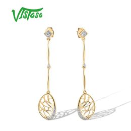 VISTOSO Real 14K 585 Yellow Gold Earrings For Women Sparkling Diamonds Dangling Unique Wedding Engagement Gifts Fine Jewellery 240401