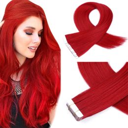 Extensions Long Tape In Human Hair Extensions Skin Weft Highlights Red Hair Extensions Adhesive Invisible Cosplay Silky Straight Human Hair