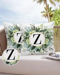 Pillow Case Letter Z Watercolor Eucalyptus Waterproof Pillowcase Home Sofa Office Throw Car Cushion Cover Decor