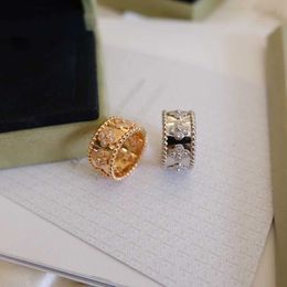 Fashionable New Van Gold Van Kaleidoscope Ring smal diamant 18K Rose Gold Flower Women's Jewelry Logo med Velvet Box