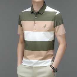 2024 New Summer Embroidery Mens Loose Size Short sleeved Polo with Striped Polo 220408