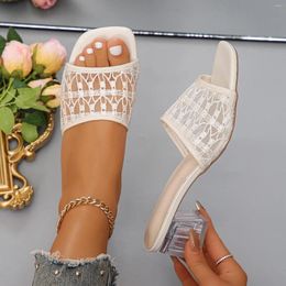 Slippers Summer Breathable Casual Women's Fashion Square Head Chunky Lace Sandals Couple's Womens Solid Colour Plus Size Slipper