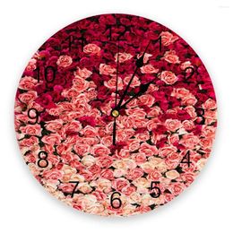 Wall Clocks Pink Red White Rose Clock For Home Decoration Living Room Quartz Needle Hanging Watch Modern Kitchen