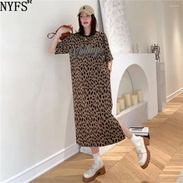 Party Dresses NYFS 2024 Summer Korea Woman Dress Vestidos Robe Ete Femme Elbise Fashion Letter-Print LLeopard Plaid Long L-3XL