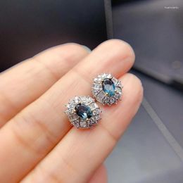 Stud Earrings KJJEAXCMY Fine Jewelry 925 Silver Natural Blue Topaz Girl Vintage Selling Ear Support Test Chinese Style