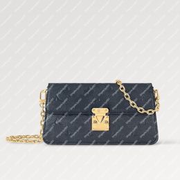Explosion New Women's M82671 Navy Blue Wallet On Chain Metis stylish evening day bag distinctive flat Light gold trapezoidal shape trunks beautiful shimmering