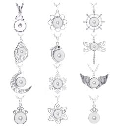 Mixed Styles Snap Button Necklace 18mm Metal Heart Flower Moon Snaps Buttons Pendant Necklaces For Women Jewellery Gift