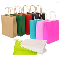 Gift Wrap 5 Pcs Kraft Paper Bag With Handle Wedding Birthday Party Package Bags Christmas Year Wholesale