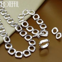 Strands DOTEFFIL 925 Sterling Silver Square Round Chain Necklace Earring Bracelet Ring For Women Man Charm Wedding Party Fashion Jewellery