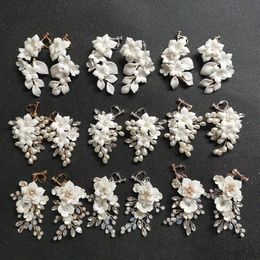 SLBRIDAL Handmade Rhinestones Crystals Pearl Ceram Flower Bridal Dangle Earring Wedding Chandelier Fashion Women Jewelry 240401