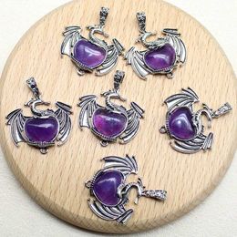Pendant Necklaces 10Pcs Colourful Dragon Natural Stone Amethyst Quartz Crystal Heart Bead Pendant for DIY Jewellery Necklace Pendant Women Gifts 240330