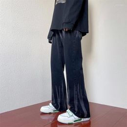 Men's Jeans 2024 Spring Style Street Straight Leg Printed Korean Fashion Fashionable Denim Black Flared Pants