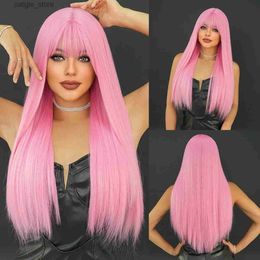 Synthetic Wigs NAMM Long Straight Cherry Blossom Powder Wig For Women Daily Party Natural Synthetic Middle Part Wig Heat Resistant Fiber Long Y240401