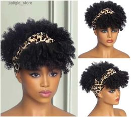 Synthetic Wigs print womens African style wig headband - short curly hair short black wig curly synthetic black wig with bangs scarf wig wit Y240401