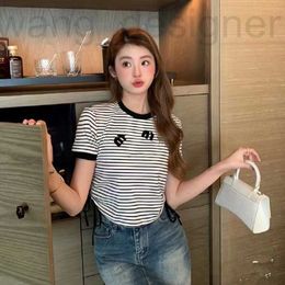 Women's T-Shirt designer 23 Summer New Round Neck Black and White Stripe Letter Pattern Casual Age Reducing Fashion Knitted Short sleeved Top for Women 3MKN