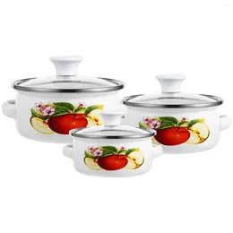 Double Boilers 3 Pcs Old Fashioned For Cooking Enamel Stove Top Soup Pan Kitchen Pots With Handle