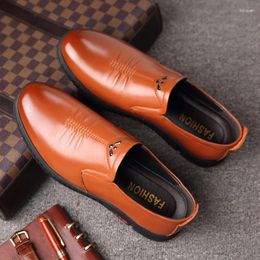 Casual Shoes Soft Men's Genuine Leather Business Size 38-44 Black Slip-on Man Dress
