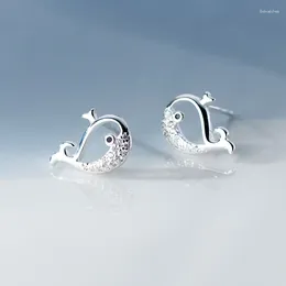 Stud Earrings 925 Sterling Silver Girls Hollow Zircon Whale Exquisite Student Cute Animal Jewellery Gift