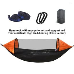 Camp Furniture Nylon Military Hammock 2 Person Cam Hanging Adts With Mosquito Net Support Rod Tent 280X140Cm Drop Delivery Sports Outd Otwt4