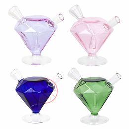 Latest Colourful Smoking Bubbler Thick Glass Diamond Shape Pipes Portable Pocket Mini Herb Tobacco Philtre Cigarette Bowl Holder Tube Waterpipe Bubble Hand Bong DHL