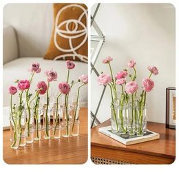 Vases Hinged Flower Glass Vase Clear Test Tubes Pot Floral Hydroponic Container Living Room Office Dining Table Decor