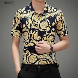 Men's Plus Tees Polos Men Mercerized Cotton Shirts 2023 New Summer Short Sleeve Male Floral Dress Shirt Printed shirt yq240401