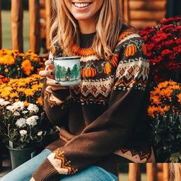 Womens Sweaters Boho Pumpkin Knitted Plovers Women Christmas Ladies Ethnic Warm Female Loose 2021 Autumn Winter Fashion Drop Delivery Dhg4W