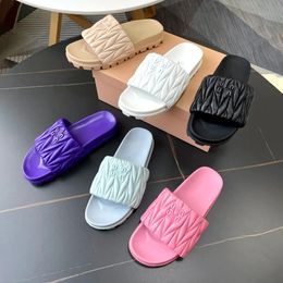 Designer Women Sandals Summer Slipper Luxury Beach Platform Slide Fashion Open Toe Leather Casual Shoe Letter Slip-on Fuchsia Black White Blue 35-41