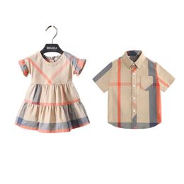 Summer Brother And Sister Matching Clothes Boy Girl Clothing Korean Girls short Sleeve Dress Fashion Children Shirts 240314