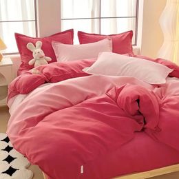 INS Gradient Colour Bedding Set Adult Girl Fashion Duvet Cover Soft Washed Cotton Quilt Flat Bed Sheet Pillowcase 240329