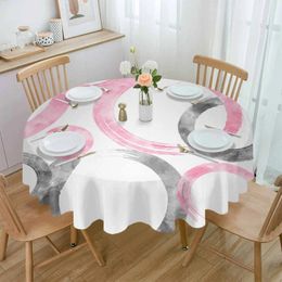 Table Cloth Geometric Paint Brush Circle Pink Grey Waterproof Tablecloth Decoration Wedding Home Kitchen Dining Room Round