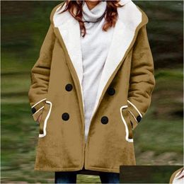 Womens Jackets Winter Coat For Women 2023 Warm Wool Lined Di Jacket Hooded Faux Casual Zip Up Drop Delivery Apparel Clothing Outerwear Dhc7D