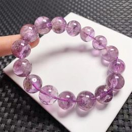 Link Bracelets 13MM Natural Purple Clear Quartz Bracelet Women Trendy Reiki Healing Elastic Yoga Energy Wristband Jewellery Gift 1pcs