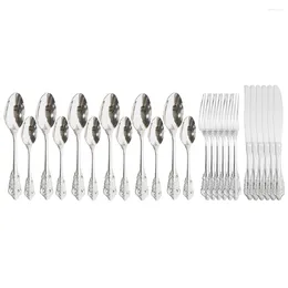 Flatware Sets Silver 304 Stainless Steel 24Pcs Cutlery Set Western Home Dinnerware Tableware Kitchen Accessories