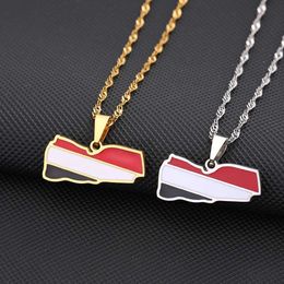 Pendant Necklaces SONYA Enamel Drop Oil Yemen Map Flag Pendant Necklace For Women Girls Stainless Steel Yemeni Jewellery Ethnic Birthday Party Gifts 240330