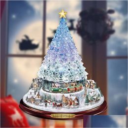 Christmas Decorations Tree Rotating Scpture Train Paste Window Stickers Winter Home Decoration Drop Delivery Dhrem