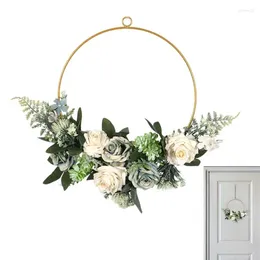 Decorative Flowers Metal Floral Hoop Spring Flower Wreath Green Leaf For Summer Door Window Wall Party Decorations