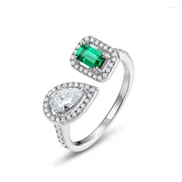 Cluster Rings Cross Border Geometry Cultivated Emerald Ring S925 Silver Full Set Colorful Treasure Light Luxury Open Finger