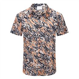 Men's Short sleeve Hawaiian shirt Fashion beach shirt single breasted large print letter Silk Twill bowling Casual Shirt Swimming men's summer dress shirt #34